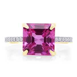 AFFY Asscher Simulated Pink Sapphire & White Cubic Zirconia Engagement Ring in 925 Sterling Silver (3.25 cttw) Ring Size-5.5