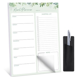 Meal Planner for fridge with Pen Holder, 60 Sheets 7x10'' Magnetic Meal Planner and Grocery List Undated Weekly Meal Planner with Tear off Shopping List for Meal Planning and Shopping, Green Leaf