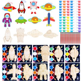 JOTIKO 24 Pack Space Themed Party Favors - Wood Keychain Painting Crafts Kits Art Supplies for Kids, Birthday Goodie Bag Filler Pinata Stuffers Classroom Prizes Family Crafts Toys Gifts for Boys Girls