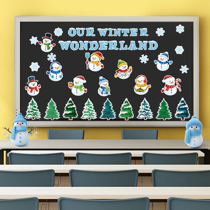 Haooryx 83Pcs Christmas Winter Snowmen Bulletin Board Set Classroom Decoration,