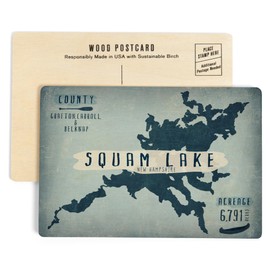 Squam Lake, New Hampshire, Lake Essentials, Shape, Acreage and County (4x6 Birch Wood Postcards, 2-Pack Stationary, Rustic Home Wall Decor)