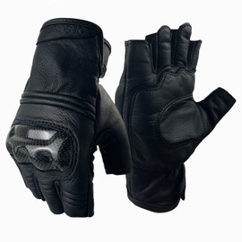 OLSON DEEPAK Motorcycle Gloves,Half Finger Cowhide Motorbike Gloves for Men,Anti-Slip Fingerless Genuine Leather Cycling Gloves for Driving/Camping/Climbing (Black, L)