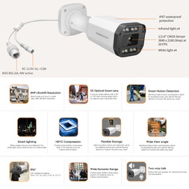 PANOEAGLE 8MP PoE IP Camera Outdoor,4K Varifocal Dual Light Bullet Security Camera with 5X Optical Zoom,2.7~13.5mm Lens,Human Vehicle Detection,2-Way Audio,IP67 Outdoor,256G SD Slot