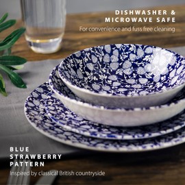 Wade WA967027BLU Eton Pasta Bowl with Blue Strawberry Design, Crafted from Earthenware, Made in Stoke-on-Trent, 22.5m, Blue