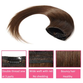 16" 45g Clip in Hair Extensions 100% Remy Human Hair One-piece 5 Clips Long Straight Hair Extensions for Women Wide Weft #4 Medium Brown Soft Silky