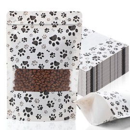 Dunzoom 200 Pcs Paw Dog Treat Bags by Puppy's 3.5" x 5.5" Paw Gift Bags Resealable Stand up Kraft Paper Zip Pouches for Canine Delights, Food-safe Material(White)