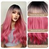 Long Ombre Pink Red Wave Wigs for Women Black Pink