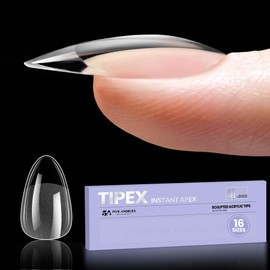 Five Angeles Tipex Instant Apex Nail Tips, Almond Short Gel Nail Tips, with 15g Tipex Nail Glue,Thicker Strong Hard Pre-etched Press-on Nails, Matte Underside False Nails, 128pcs 16 Sizes