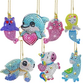 SENHAI 7 Pcs 5D Diamond Art Paint by Numbers Kits, Gem Art Painting Kits Gem Keychains Crafts, Cute Animals DIY Diamond Arts Keychains for Handicraft Lovers, Beginners