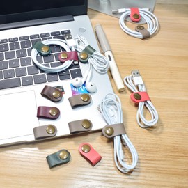 CAILLU Stocking Stuffers for men 10 Pack Cord Organizer,Cord Holder,Cable Clips Leather,Cable Organizer USB Holder,Wire Organizer,Cord Keeper,Ties Mens Cord Organizer Stocking Stuffers