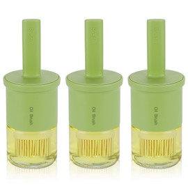 RAMFIYN 3 pack Oil Bottle with Brush 300ml/10oz Glass Oil Dispenser with Brush for Kitchen Cooking Green Basting Bottle with Silicone Brush for Oil BBQ Sauce Vinegar