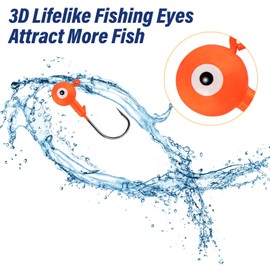 Alwonder 10-Pack Round Fishing Jig Heads, Bass Ball Jigs 3D Eyes High Carbon Steel Hooks Bass Lures Jig Heads Freshwater Saltwater Surf Fishing Jigs for Walleye Striper Pompano, Orange-1/2oz
