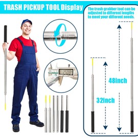 Trash Pickup Tool,48Inch Trash Picker Upper Grabber High-Duty Stainless Steels Tip Lightweight & Reinforcement Garbage Debris Nabber Litter Picker Grabber Durability Reacher Yard Stick