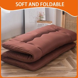 QQP Japanese Futon Floor Mattress Foldable Tatami Floor Mat Bed Portable Adults Kids Sleeping Pad Suitable for Camping, Guest Room, Floor Lounger Car Couch Bed- Queen, Coffee