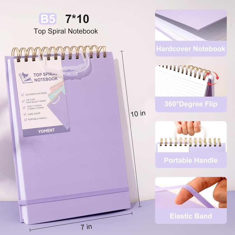 Yoment Top Spiral Notebook, Hardcover Steno Pads, 240 Pages Top