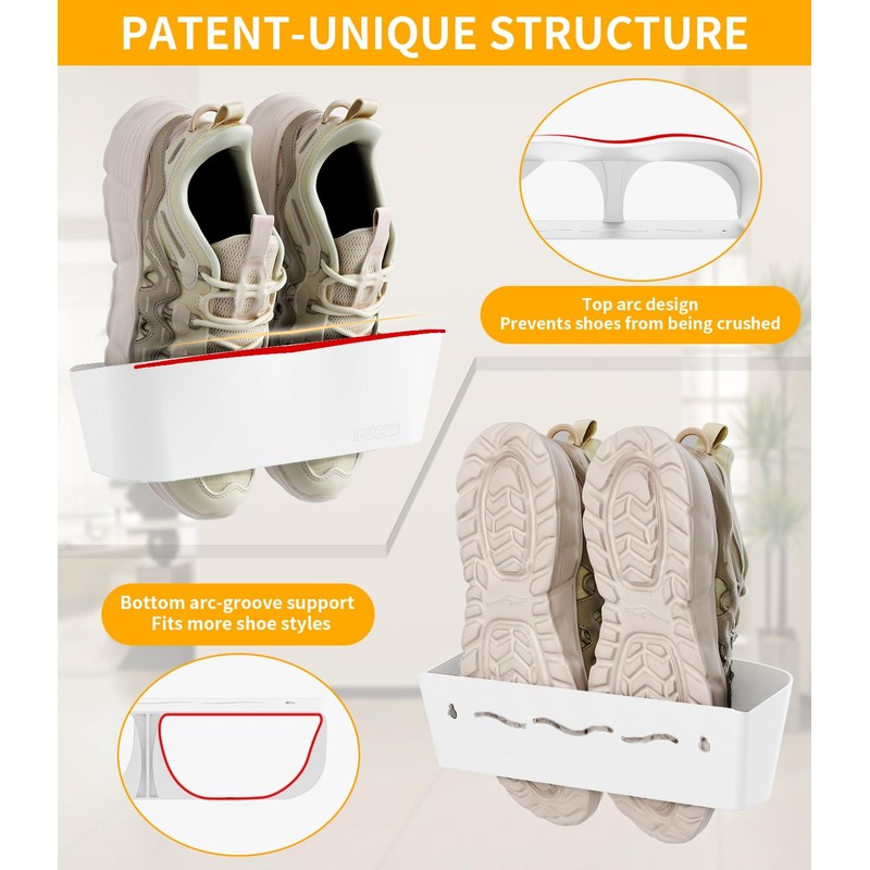 DegMongee Wall Mounted Shoe Rack, Adhesive & Drill Mount Hanging