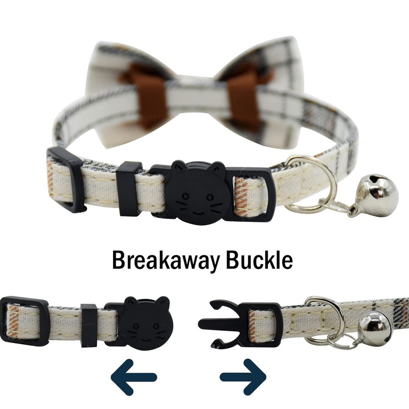 Cat Collar Breakaway with Bell and Bow Tie, Plaid Design