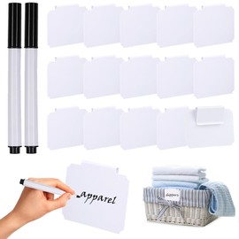 HUSOUE 16PCS Labels for Baskets, Plastic Basket Labels On Writable Erasable with 2 Marker pens Chalkboard Labels for Storage Bins Fabric Organization Box (White)