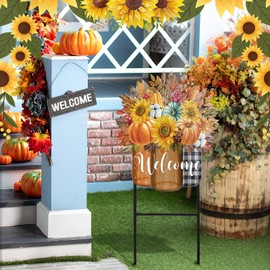 Amyhill Fall Outdoor Decor Metal Garden Stakes 25 Inch Autumn Welcome Yard Signs Fall Decorations Outdoor Pumpkin Decorative Garden Stakes Thanksgiving Decorations Autumn Harvest Patio Lawn Walkway