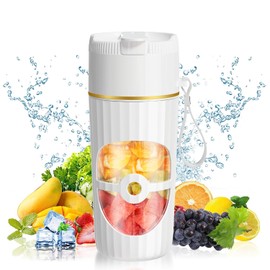 Glass Portable Blender for Smoothies and Shakes - USB-C Rechargeable, 15oz/450ml Mini Cordless Personal Smoothies Maker for Fruit Mixing, Ideal for Home, Travel, Beach, Office, and Sports Use (White)