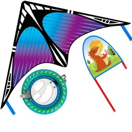 FejoHify Large Delta Kite and Reel Winder and Thumb Ejection Kite Set, Easy to Fly - 7.1’’ Wheel with 650ft String for Kids and Adults, Single Line, Perfect for Beginners.(Blue)