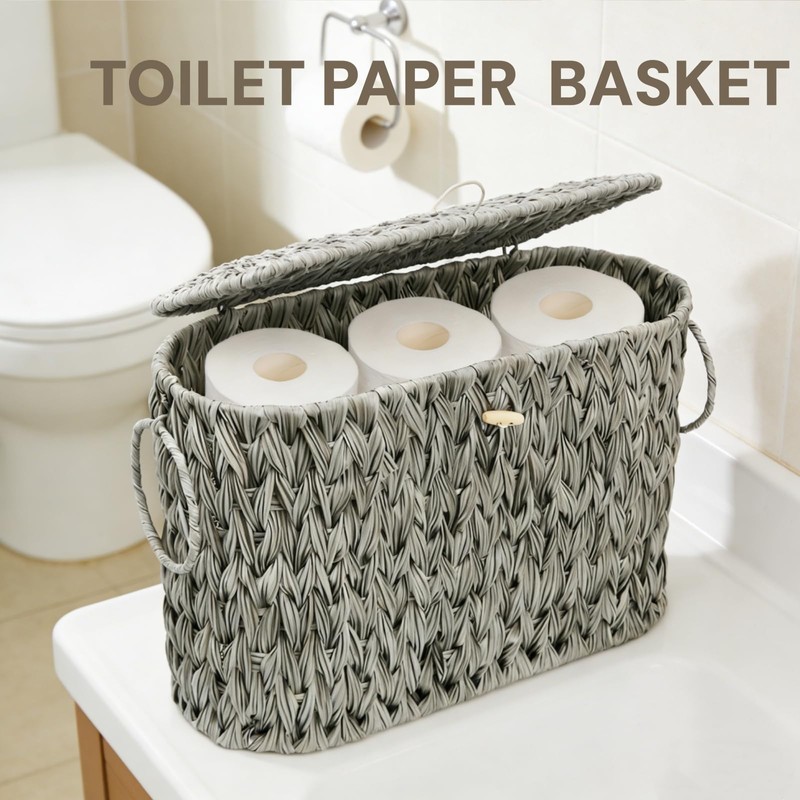 Pumtus Toilet Paper Storage Basket, Handwoven Toilet Paper Holder with