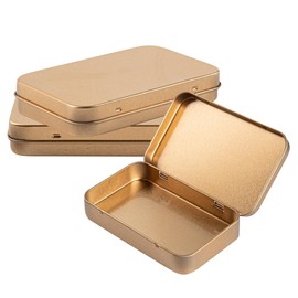Restaurantware-RW Base 5.8 Ounce Rectangular Tin Containers, 100 Durable Tin Boxes With Lids - Hinged Lids, Rounded Edges, Gold Storage Containers, Customizable, Fits Mints, Pills, Or Herbs