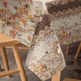 FAVE Peony Gold Tablecloths Vinyl Tablecloth for Kitchen Dining Table Wipeable PVC Tablecloth Cover for Rectangle Table for Wedding, Banquet, Birthday, Party, Restaurant (Gold,54”x54”