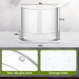 Sunnychicc Clear Plant Nursery Pots Acrylic Orchid Pots with Drainage Holes and Tray Transparent Planter for Indoor Plants, Succulents, Herb, Flowers and Cactus Decorative(8 Inches,Circle)
