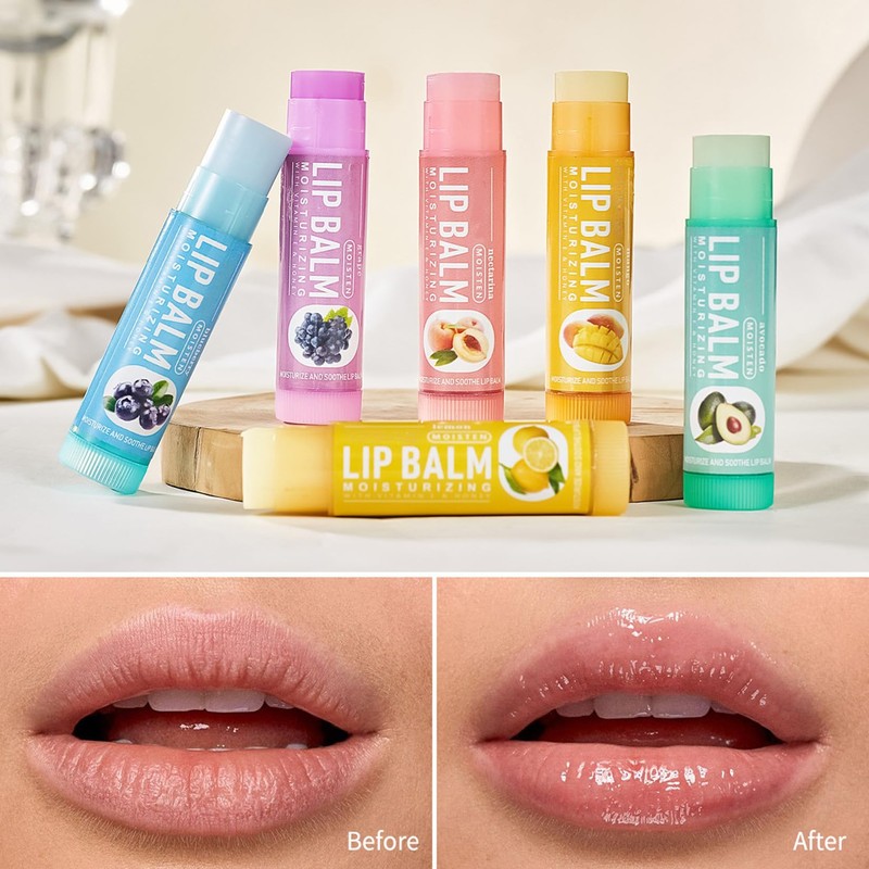 6 Pack Fruit Lip Balm Set, Moisturizing Lip Balm Sticks
