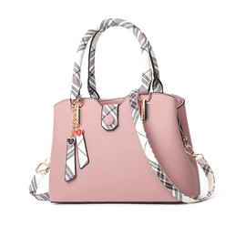 NICOLE & DORIS Handbags for Women New Shoulder Bag Exquisite Ladies Top Handle Bags PU Leather Designer Crossbody Bag with Stripe and Pendants Light Pink