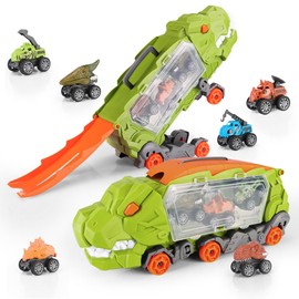 Dinosaur Truck Toys for Kids 3-5, Carrier Truck Toy with Race Track for Girls Boys, Foldable Track Monster Trucks with 6 Mini Dinosaur Cars, Birthday Gifts for Kids 3 4 5 6 7 Year Old