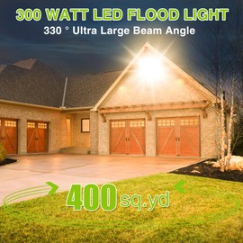 STASUN LED Flood Light Outdoor, 300W 30000lm 3000K Warm White IP66 Waterproof, Commercial Parking Lot Light,3 Heads for Yard Street Stadium House Floodlight Bright Security Lights for Outdoor Area
