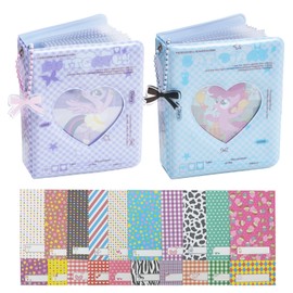 FOSDICK Pack of 2 40 Pockets for Instax Mini Photo Album, 3 Inch for Polaroid Photo Album, Cute Photocard Holder, Photocard Binder with 20 Mini Photo Frame Stickers, Mini Photo Book for 2 x 3 Instant