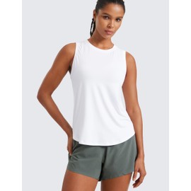 CRZ YOGA Lightweight Workout Tank Tops for Women - Athletic Running Sleeveless Shirts Racerback High Neck T-Shirt White Medium