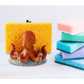 Cute Octopus Sponge Holder - Red, Resin, Practical Sink Kitchen Organization Gadget