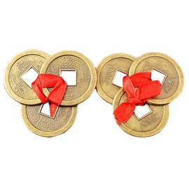 2pcs Chinese Feng Shui Three I-ching Coin+red Envelope Y1113