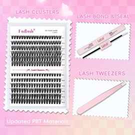 Fadlash Eyelashes Individual Kit 0.07 D Curl 8-16mm 40D+50D Eyelashes Extension Kit Natural Wispy Cluster Lashes With Lash Glue Bond And Seal,Tweezers Light Fluffy Diy At Home