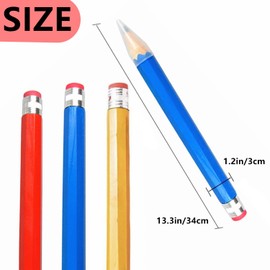 goldhik 13.3'' Wooden Jumbo Pencils, 3 Pcs Giant Pencils Funny Big Novelty Pencil With Cap For School Home Office Prop Supplies