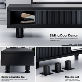 Fenge Dual Monitor Stand, 42.5inch Long Monitor Stands Riser for 2 Monitors, Sliding Door with Storage Organizer Stand for Desk, 2 Tier Desk Shelf for Laptop, Pc, Printer, Computer, TV