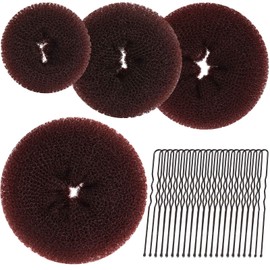 Teenitor Hair Bun Maker for Kids Girls - 4pcs Brown Ballet Buns in 4 Sizes, Hair Donuts