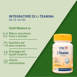 LongLife® L-Theanine | Con L-teanina da tè verde 100mg | Rilassamento e concentrazione | Antiossidante | Fino a 2 mesi di trattamento | Vegano e senza glutine