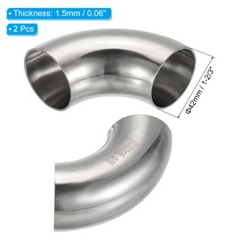 PATIKIL 2pcs 90 Degree Mandrel Bend Elbow, 1 2/3 Inch OD Steel Exhaust Elbow Exhaust Piping Connector 316 Stainless Steel for Exhaust Pipe Stair Handrail HVAC