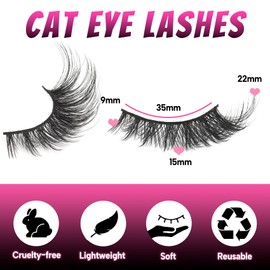 Veleasha Cat Eye Lashes Fluffy Fox Eye Lashes Natural Crisscorss False Eyelashes Faux Mink Lashes Wispy & Lightweight C Curl Lashes 5 Pairs Pack (Fluffpurr)