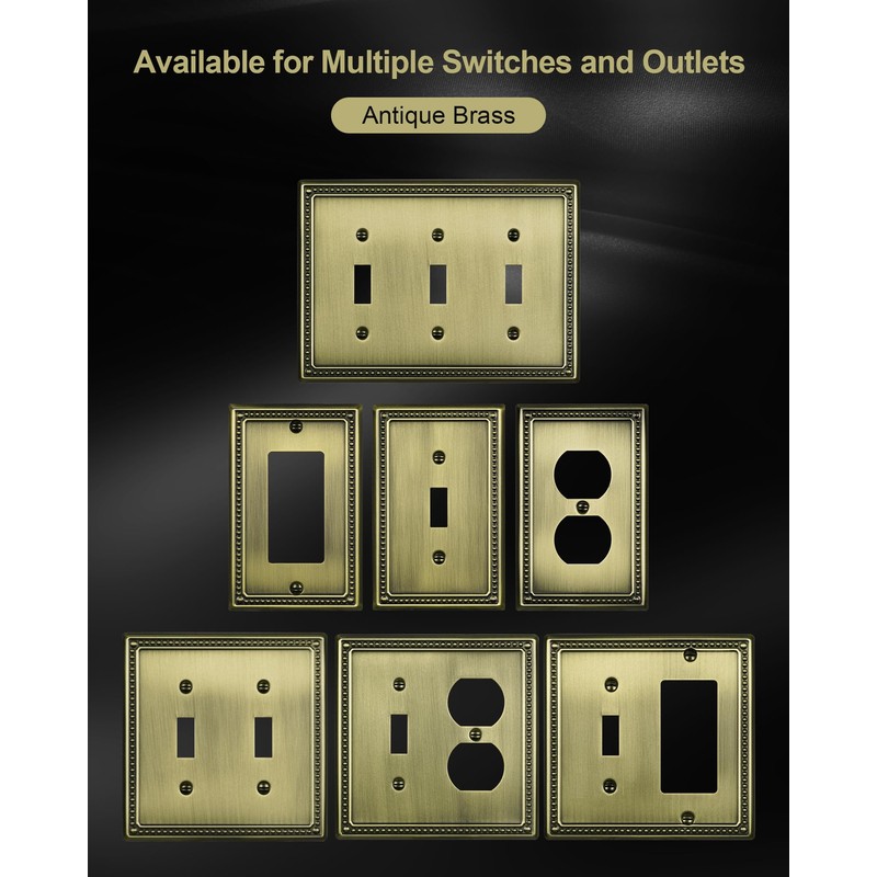 TREEWELL 2-Pack Duplex Outlet Cover Plate, Antique Brass Metal Wall