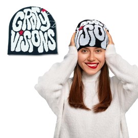 FuninCrea Knitted Beanie Hat, Double-Layer Knitted y2k Beanies Warm Knit Beanie with Letter Printing and Spider Web Pattern, Elasticn Hip Hop Hat Wireless Hat (UK, Alpha, One Size, Style 1)