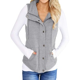 Valphsio Womens Casual Quilted Puffer Vest Lightweight Zip Up Drawstring Jacket Outerwear with Pockets (X-Large, Grey-1)