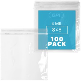 GPI - 100 Count 8" X 8" Zip Bags, Heavy-Duty 4 Mil Thick, Clear Reclosable Zipper Poly Baggies With Resealable Zip Top Lock For Storage & Packaging, Food, Tools, Sharp Objects, etc.