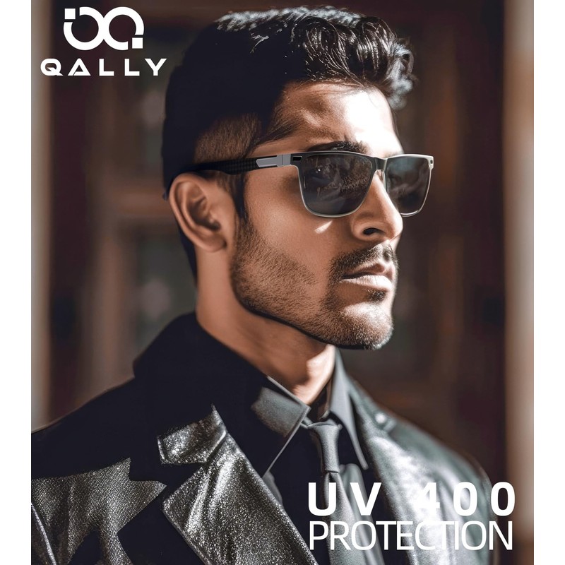 QALLY Carbon Fiber Polarized Sunglasses for Men Trendy Driving Sunglasses