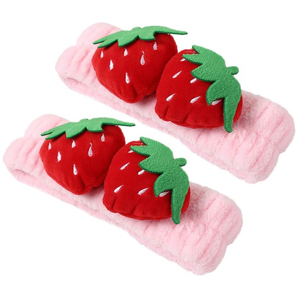 2 Pcs Cute Strawberry Headbands Soft Washing Face Makeup Hair Bands Elastic Spa Shower Yoga Sports Headwraps Hair Accessories for Women and Girls
